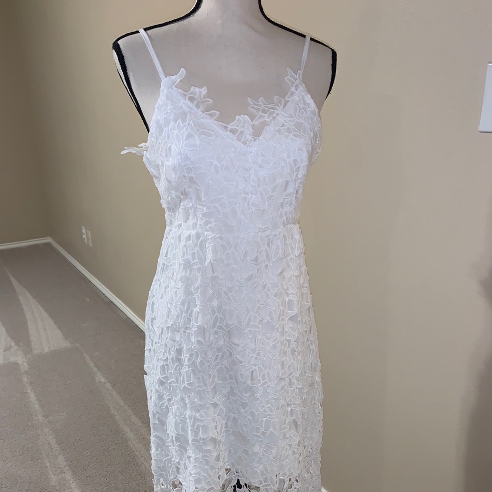 White lace cut out dress